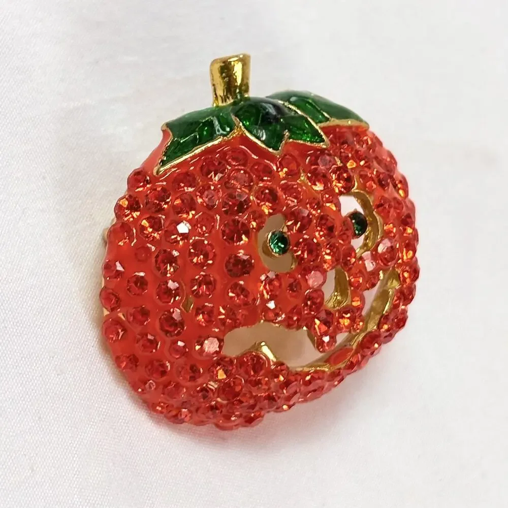 Halloween Fall Pumpkin Jack-o-lantern Rhinestone Enamel Pin 1.5”